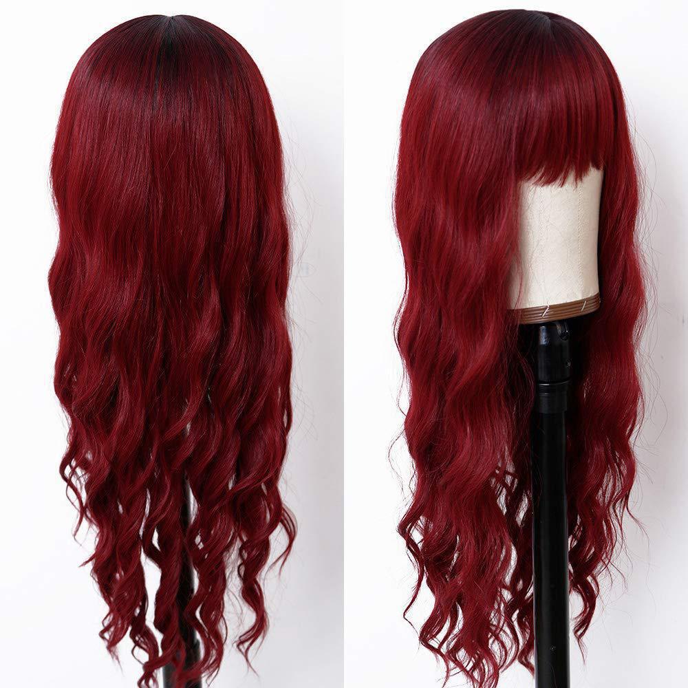 Wig European and American women pink long curly hair big wave curly hair full head cover air bangs wig