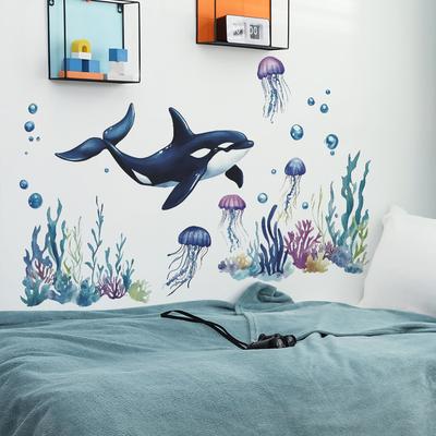 Underwater Whale Seaweed Jellyfish Bathroom Bathtub Wall Sticker Waterproof Home Background Decoration Self-Adhesive