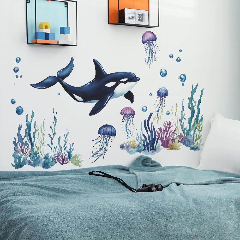 Underwater Whale Seaweed Jellyfish Bathroom Bathtub Wall Sticker Waterproof Home Background Decoration Self-Adhesive