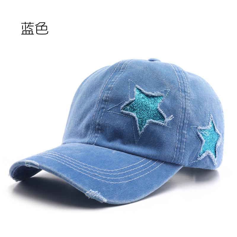 Vintage Star Embroidery Baseball Cap Adjustable Outdoor Snapback Hat Washed Cotton Hollow Out Tail High Ponytail Hip Hop Hats