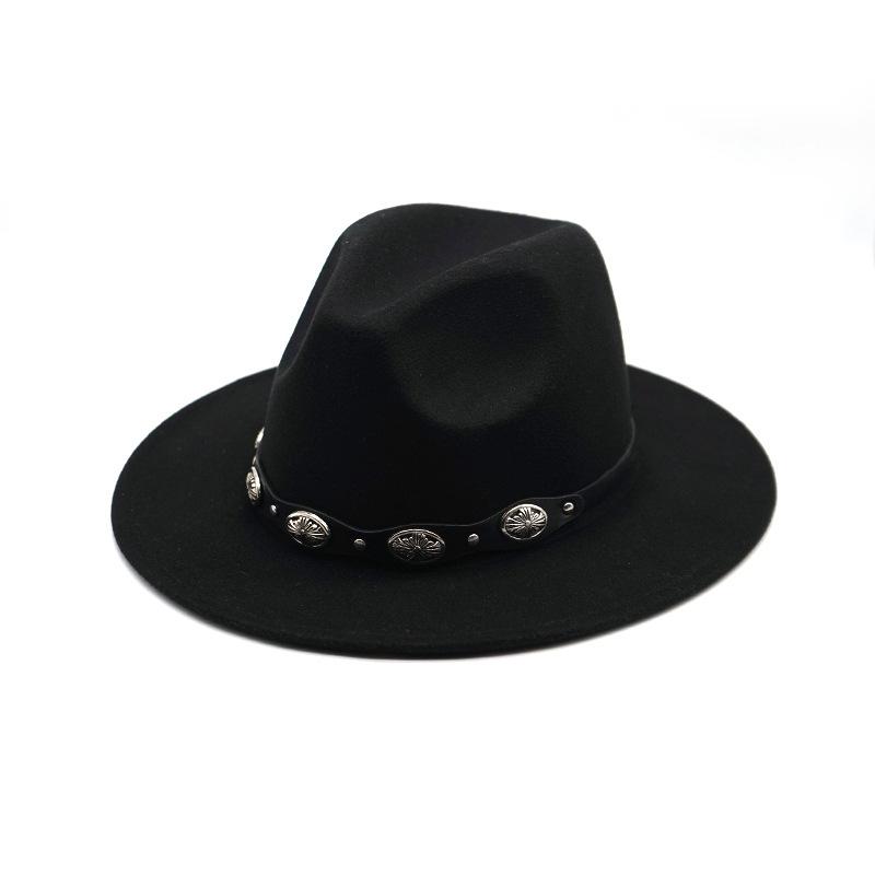 Rivet Flower Belt Soft Felt Hat Solid Color Woolen British Style Gentleman'S Top Hat Sun Protection Shade Jazz Hat