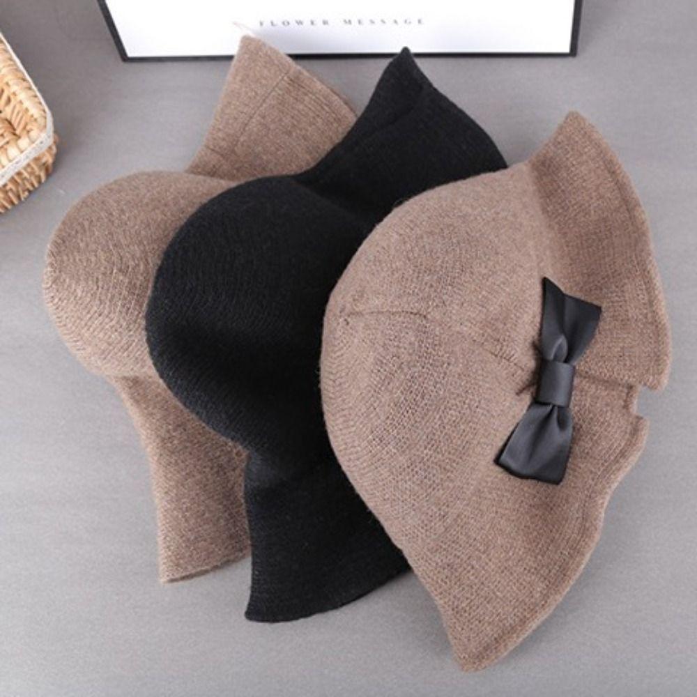 Bucket Hat Bow Top Hat Wig Korean Style Long Curly Wave Hair Fisherman Hat Wig  Autumn Winter