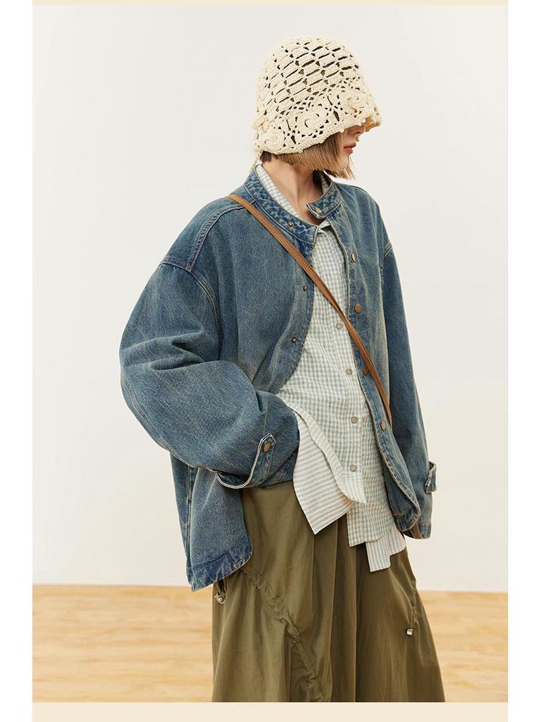 HOTHORE Volcano Horse 2025 Autumn/Winter Women's Retro Washed Denim Jacket