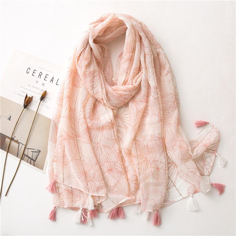 

Pink Scarf Women s Sequins Decorative Long Printed Fringed Shawl Vacation Silk Scarf 180*85CM