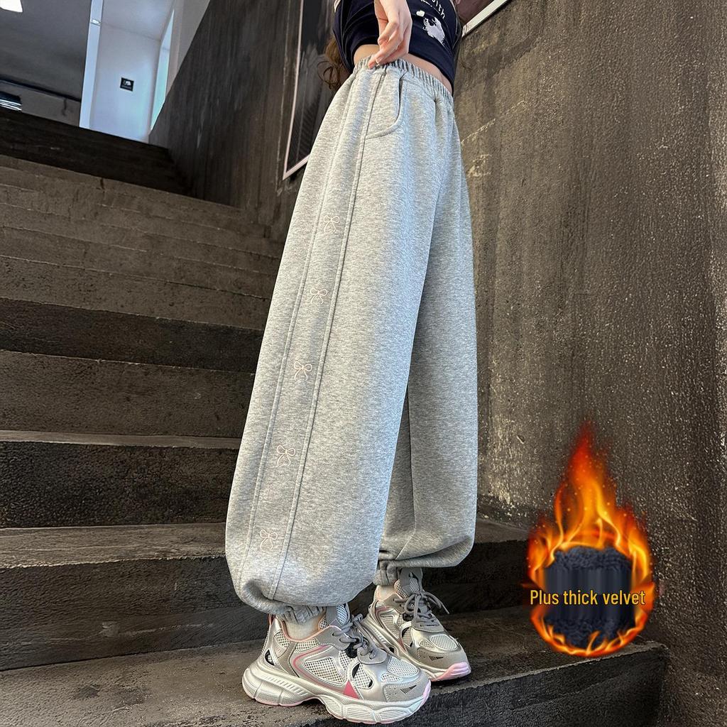 2025 New Style Fleece-Lined Sweatpants for Junior High School Girls