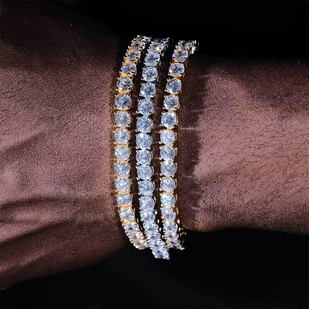 Trendy 18K zlatem pozlacený tenisový náramek se zirkony pro muže – Hip-hopový styl
