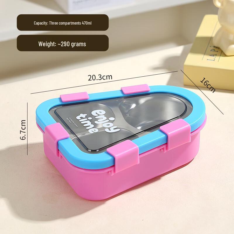 ZISIZ Cartoon Student 304 Stainless Steel 3-Compartment Bento Box