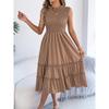 Spring Summer Women Sleeveless Smocked Waist Flowy Maxi Long Dress with Ruffle Trim Casual for European American Crossborder