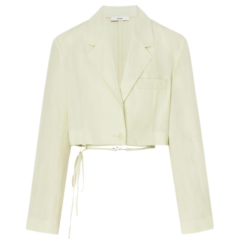 Женский укороченный блейзер из смесовой льняной ткани S