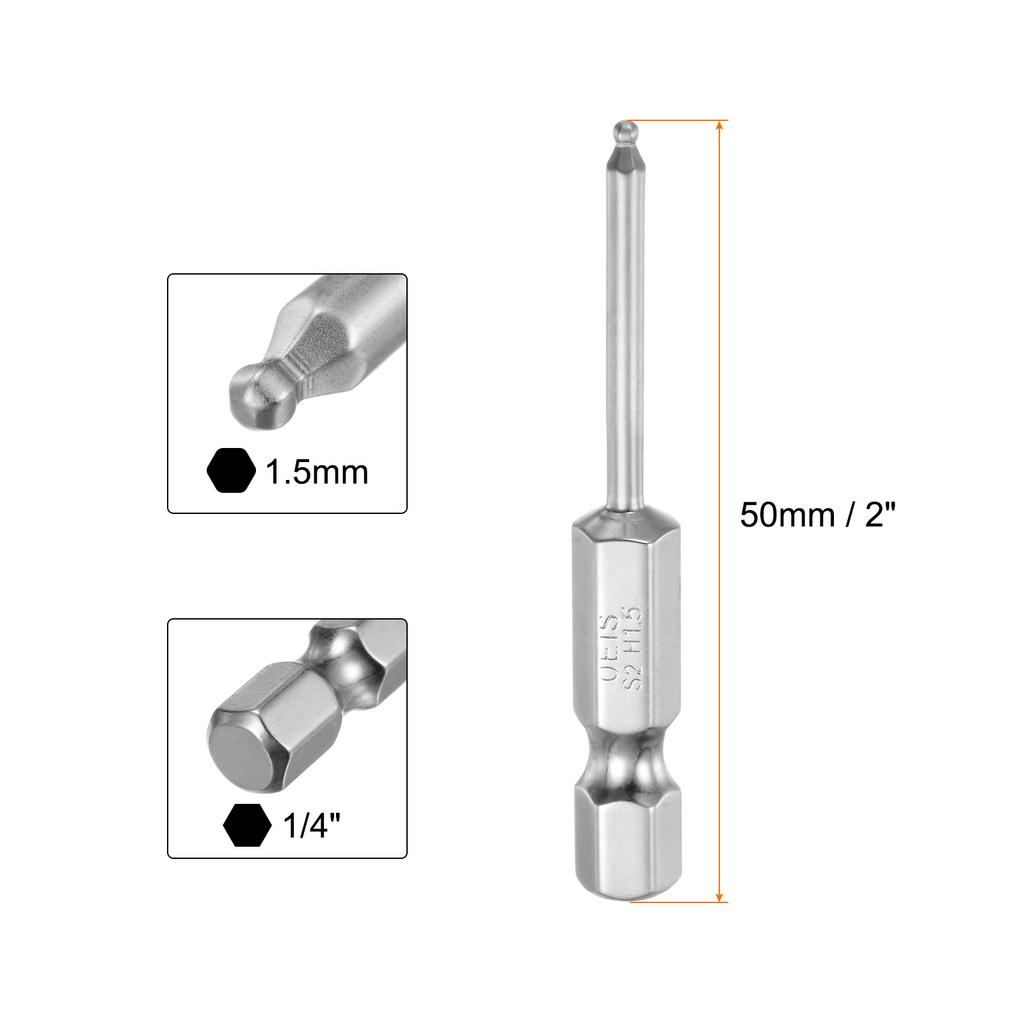 1/2/3pcs Ball End Hex Screwdriver Bit 1.5/2/2.5/3/4/5/6/8/10mm Size 1/4" Hex Shank 50mm (2") Long Magnetic Ball Head Bits
