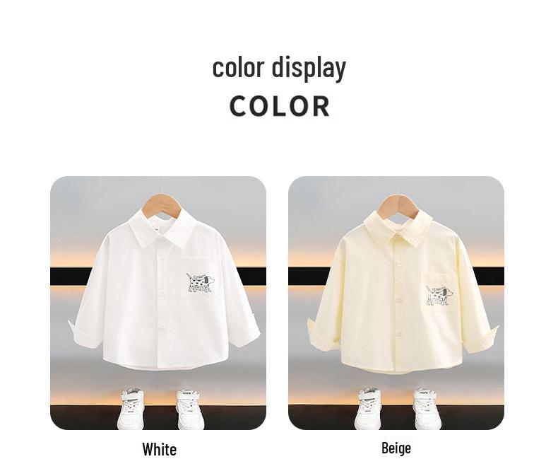 2024 Boys' Long Sleeve White Shirt - Stylish Spring/Autumn Wear for Kids