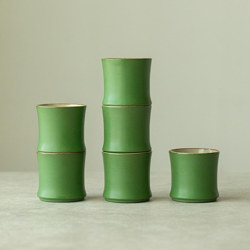Chinese Style Bamboo Cup Creative Green Glaze Green Bamboo Teacup High-end Master Cup Home Kung Fu Tea Set Ceramic Drinking Cup