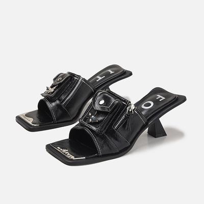 Sommer Damen Neu Echtes Leder Denim Zehenfrei Metallische Ausgefallene Absätze Prägnant Plissiert Ausgeschnitten Modern Gladiator Pantoletten
