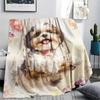 Cute Shih Tzu pattern Flannel Blanket, High quality Comfortable for All Seasons, Home Decor, Warmth and Comfort, Perfect for Gifts.
