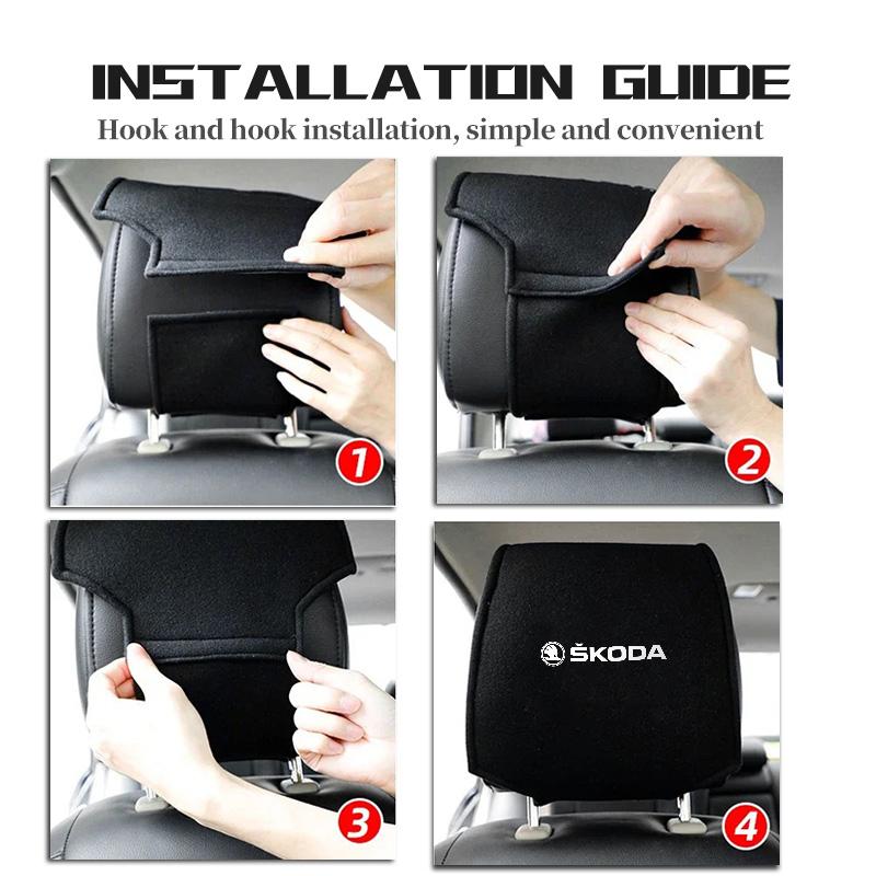 AAFM1 Car Headrest Cover Seat Head Pillow Neck Headrest Cover For Skoda VRS Superb Yeti Octavia Enyaq Rapid Karoq Derivati