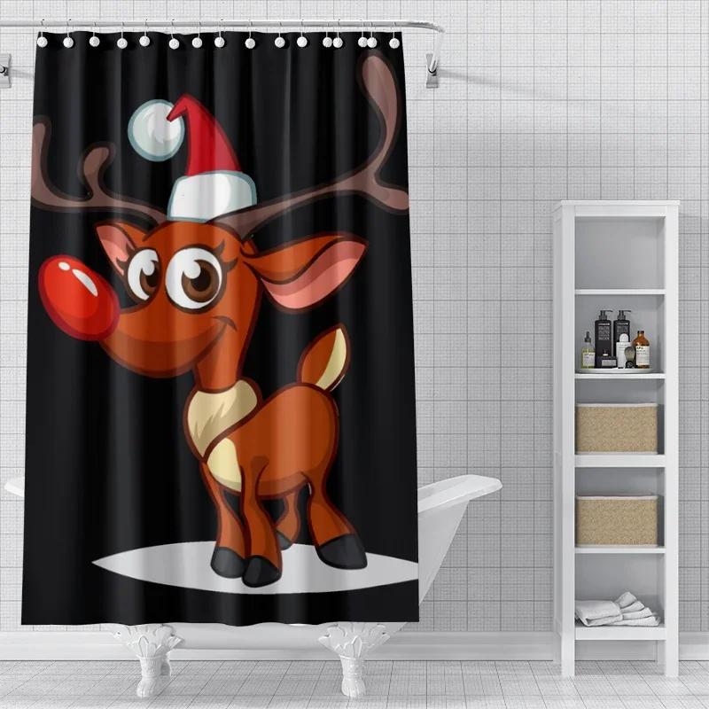 Home Decoration Shower Curtains for Bathroom Waterproof Curtain Fabric Modern Nordic Style Living Room Merry Christmas Winter