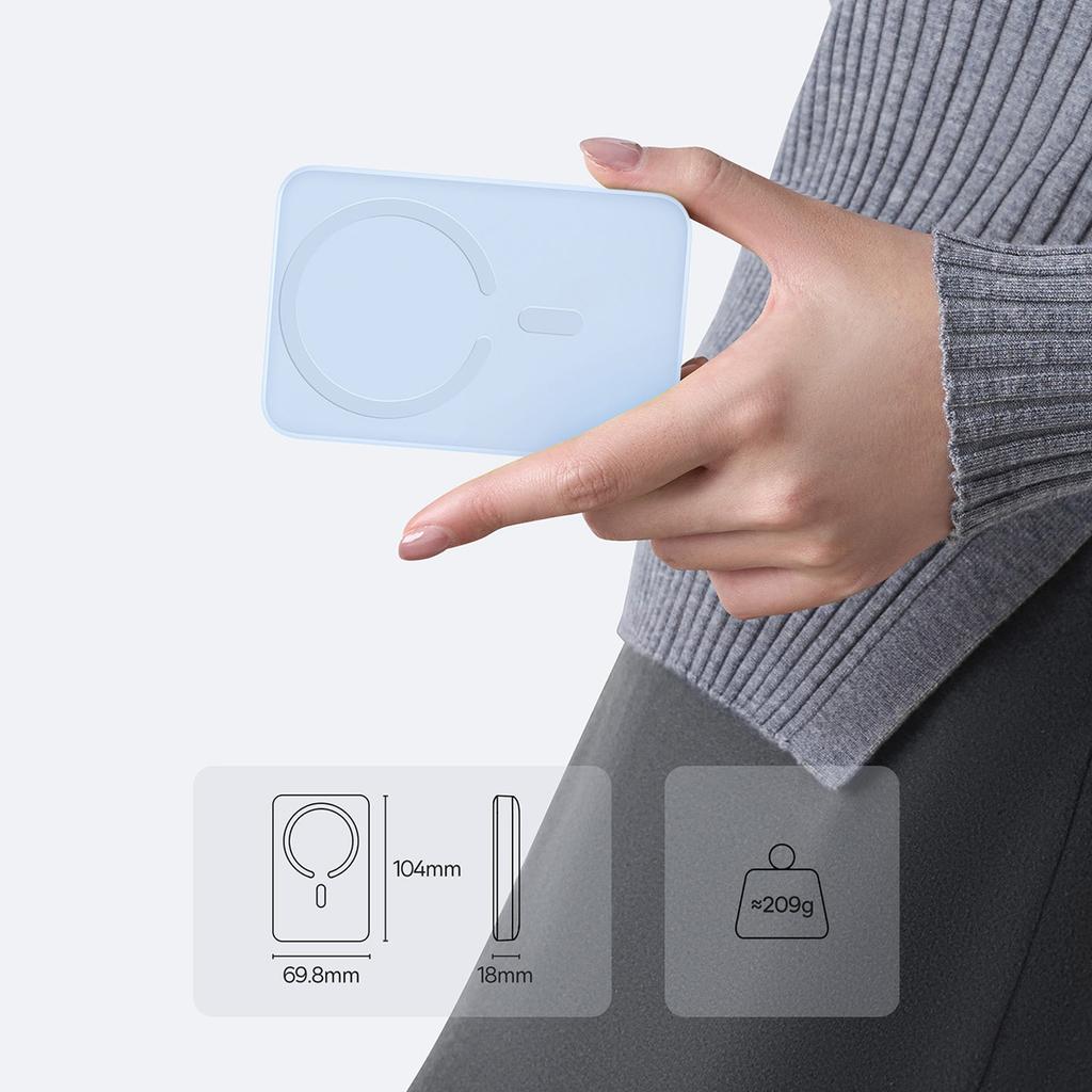 Powerbank indukcyjny 10000mAh 22.5W MagSafe z kablem USB-C 20V/3A 0.3m - niebieski