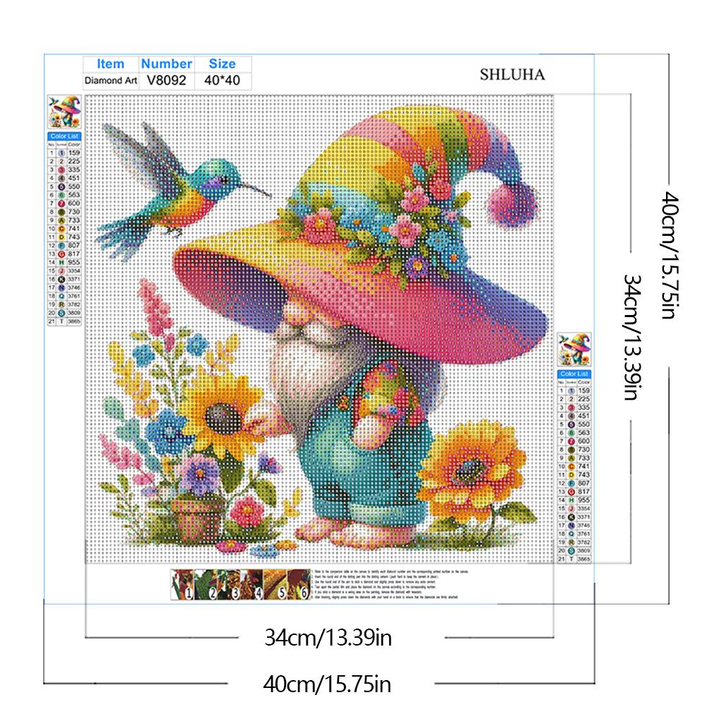 Gnome 5D DIY Full Drill Round Diamond Painting Kit for Home Wall Decoration