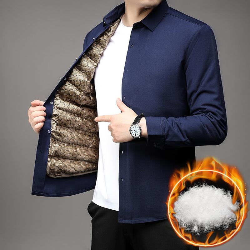 Nowa jesień i zima Plus aksamitna czarna złota gęsia puchowa ciepła kardigan męska koszula gruby tata zimowy płaszcz kurtka puchowa