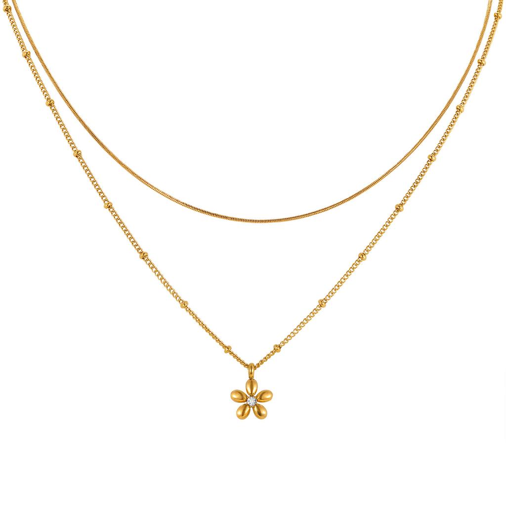 Wind Niche Premium Sense Collarbone Chain Gold, Stainless Steel Flower Stacked Wind Double Necklace Female Nc-1328