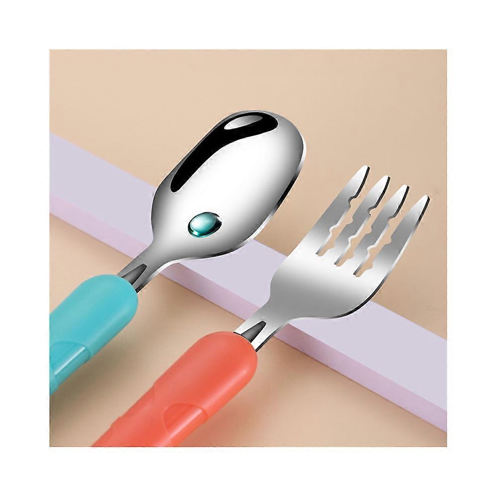 Dww-A Spoon + Fork + Box Set (Berlin Blue) Children's Tableware Learning Chopsticks Eating Learning Spoon Fork Baby Training Chopsticks Portable Box S