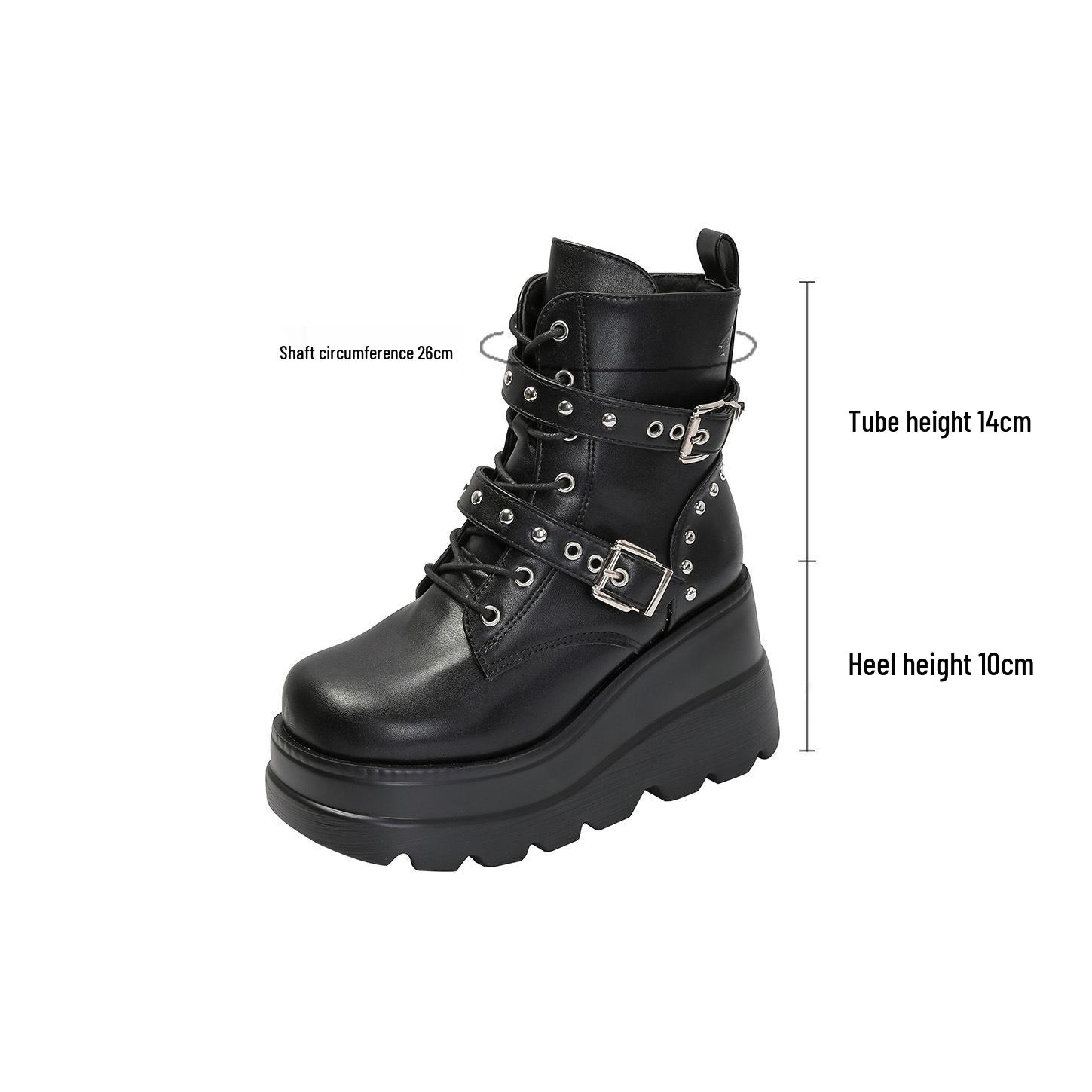 

2025 Autumn/Winter Women s Plus Size Buckle Rivet Martin Boots - Thick Sole Wedge Heel Motorcycle Style 41 чорний