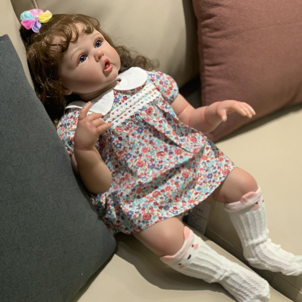 3D Maling Hud Med Vene Silikon 60 cm Reborn Baby Doll For Girl Langt Hår Prinsesse Småbarn Bebe Artist Collection Gave