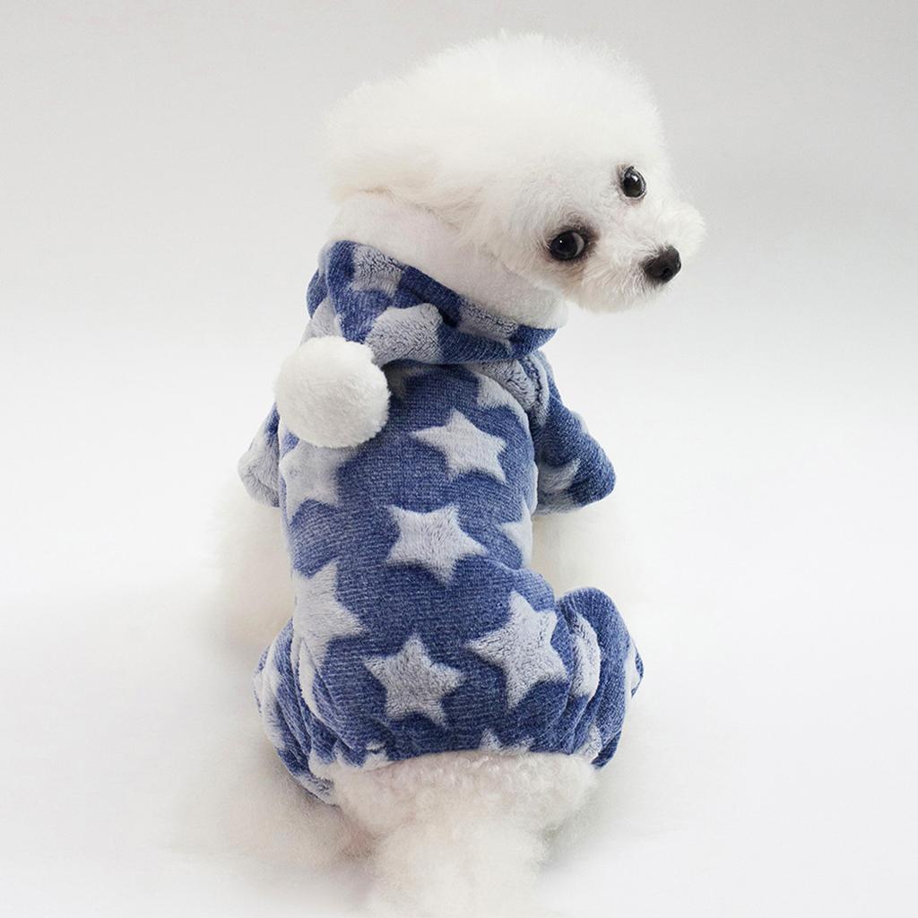 Dog Fleece Clothes Star Pattern 4 Legs Coral Fleece Puppy Hoodie for Autumn Winter Blue M