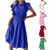 Women's Summer Casual Ruffle Short-Sleeved Waist-Skimming Solid Color Dress