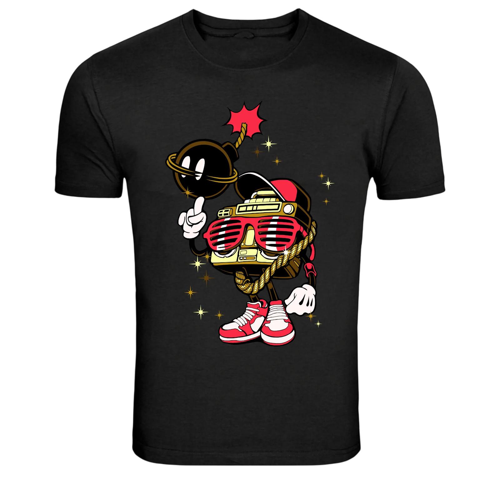 Hip Hop Bomb Character Graphic T-Shirt Street Style Tee S