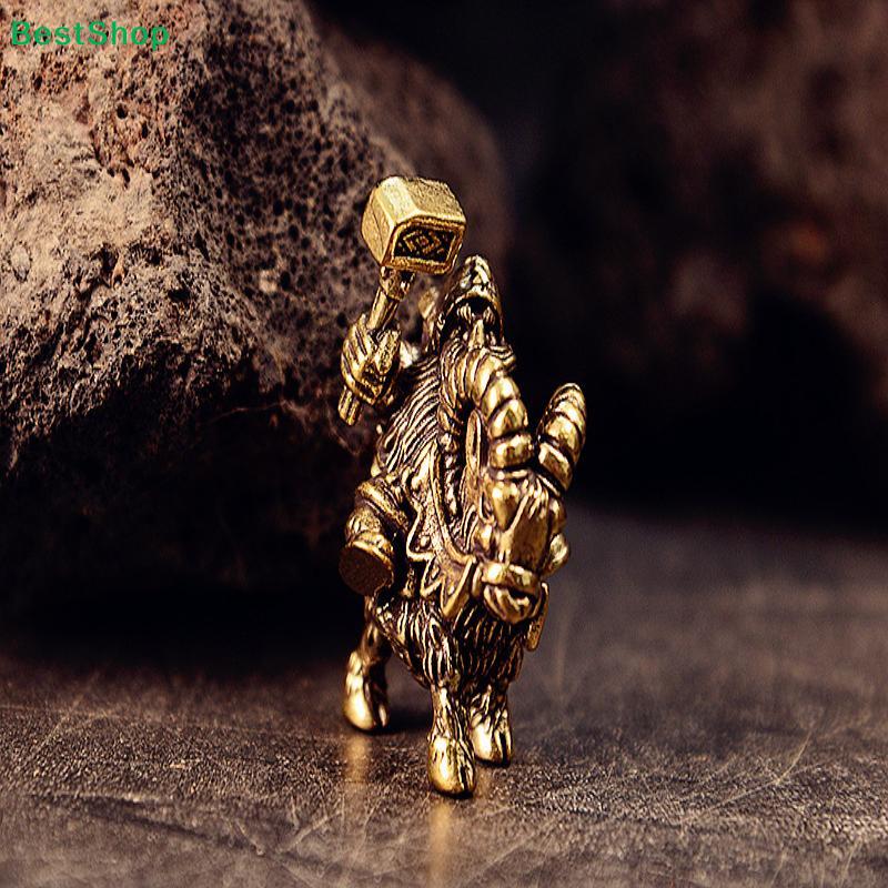 Vintage Brass Miniature Sculpture - Chinese Mythical God Riding Goat Figurine for Desk Decor