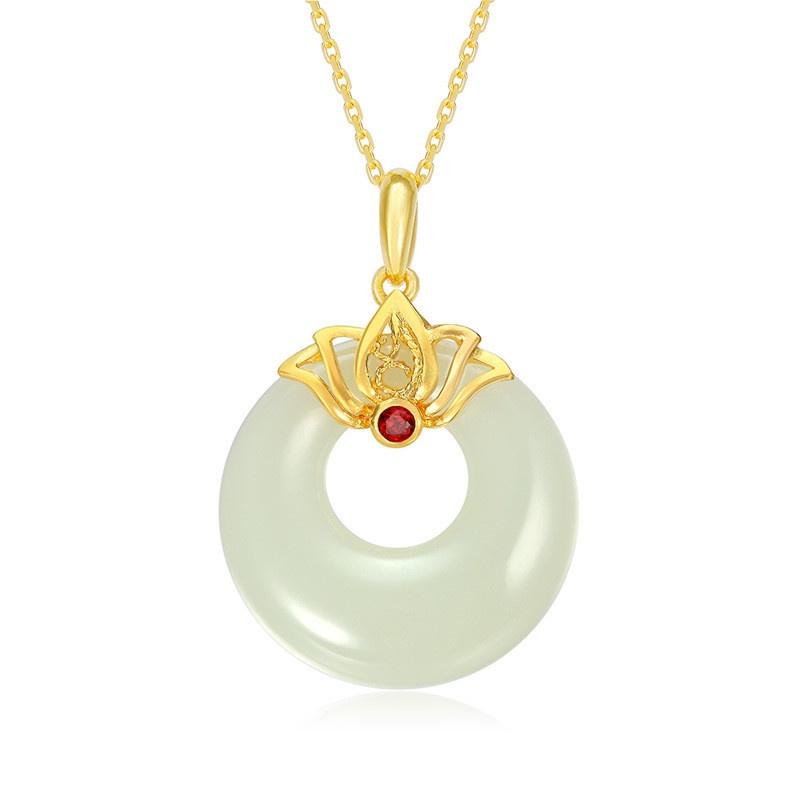 

Ожерелье из натурального нефрита Hetian Lotus с белым халцедоном для женщин #Lotus