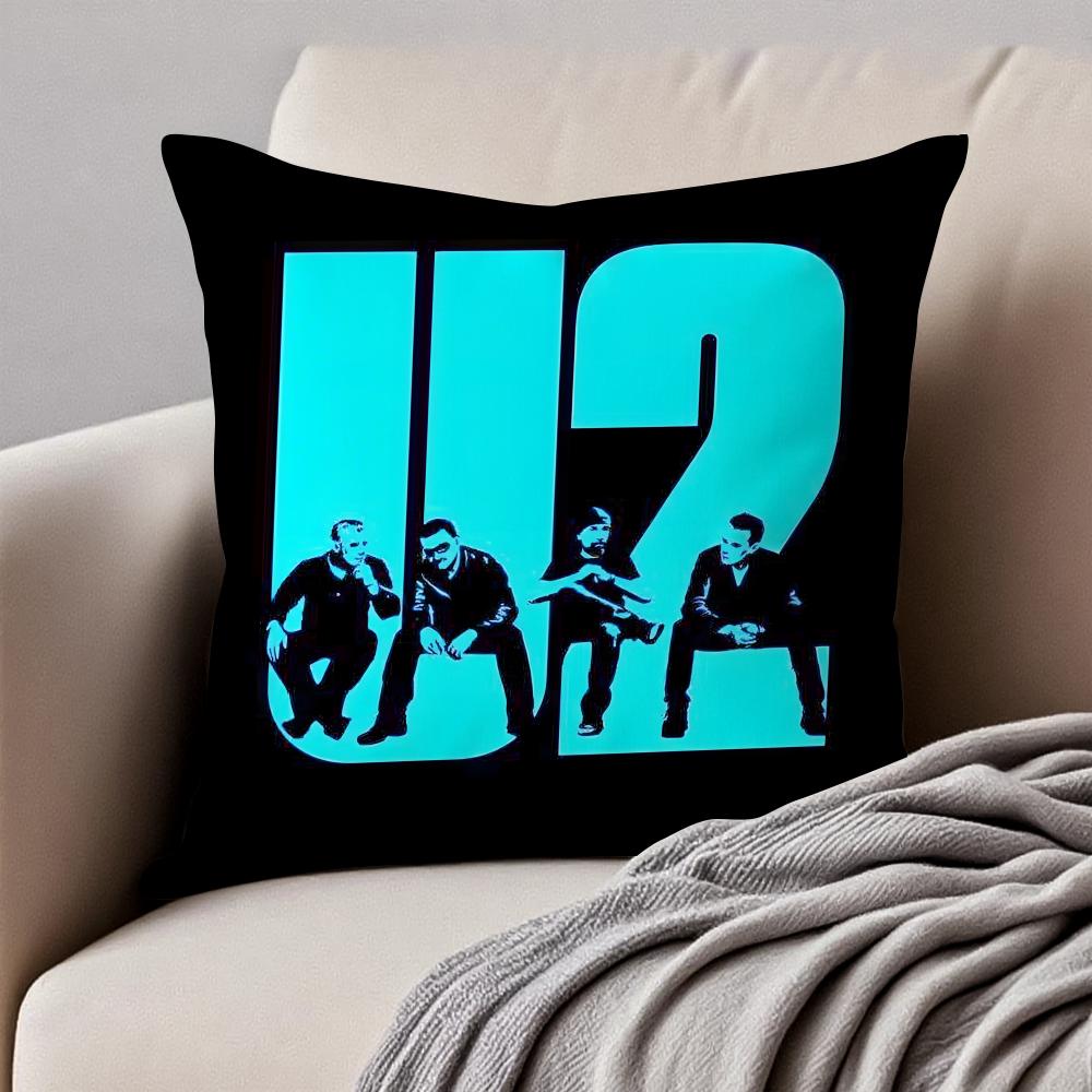 Classic Rock Band UU2 Cushion Cover Pillowcase Antidustmite Invisible Zipper Short Plush Sofa Cushion