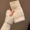 Autumn And Winter Warm And Cold Resistant Gloves For Women, Versatile Plush Temperament Cute Half Finger Gloves