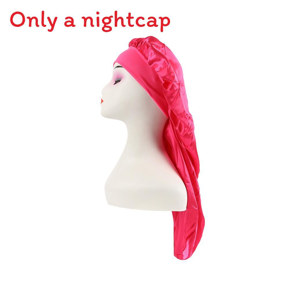 Long Large Satin Nightcap With Solid Color And Loose Tight Strap Sleeping Use