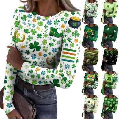 Women's And Winter Slim T-shirt Fashion Casual Printing Round Neck Pullover Long Sleeve Top