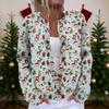 Dames Cardigan Langermet Lett Jakke med Morsomt Juleprint