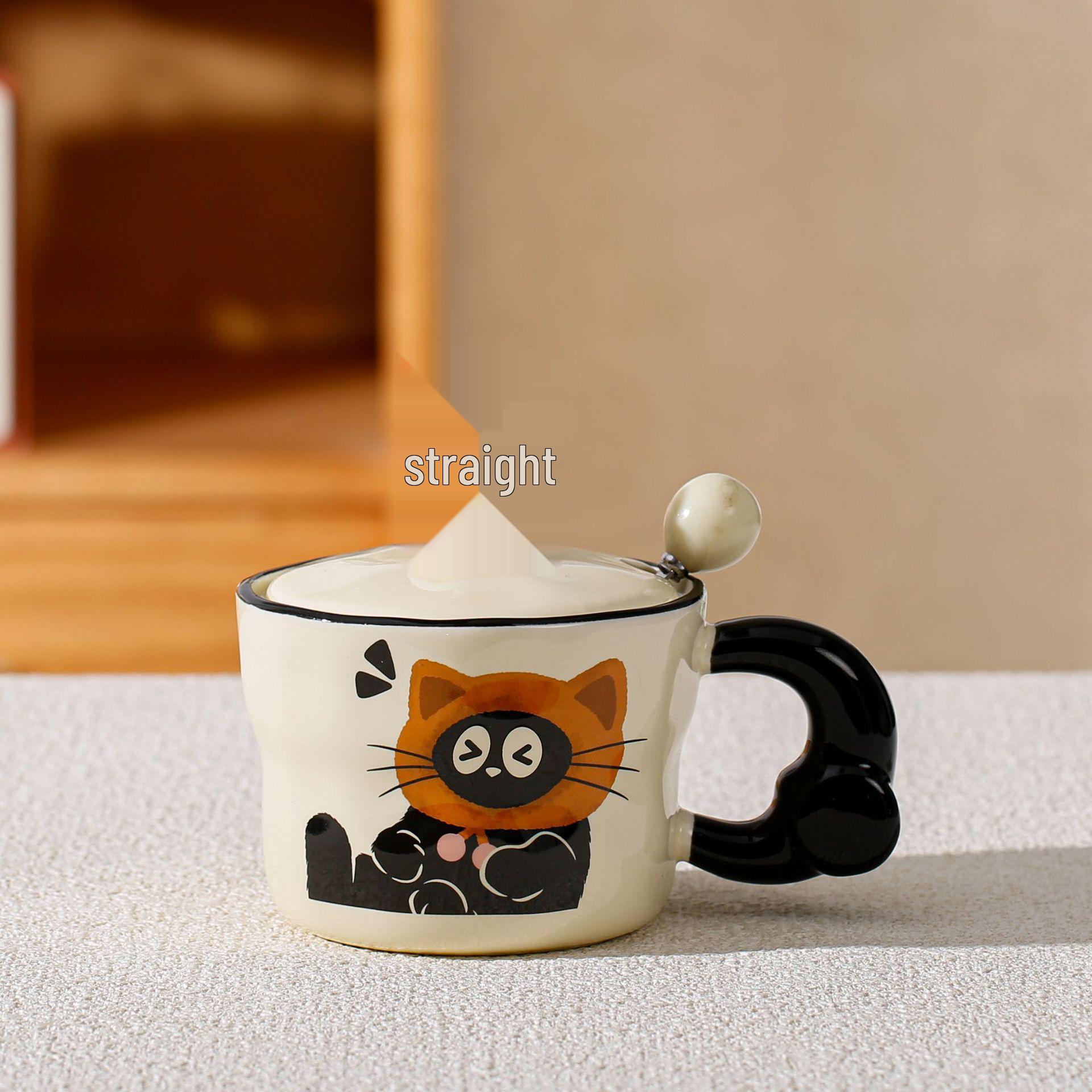 Adorable Black Cat Mug - Ceramic Straw Cup for Couples & Friends, Perfect Birthday Gift for Girls 360ML