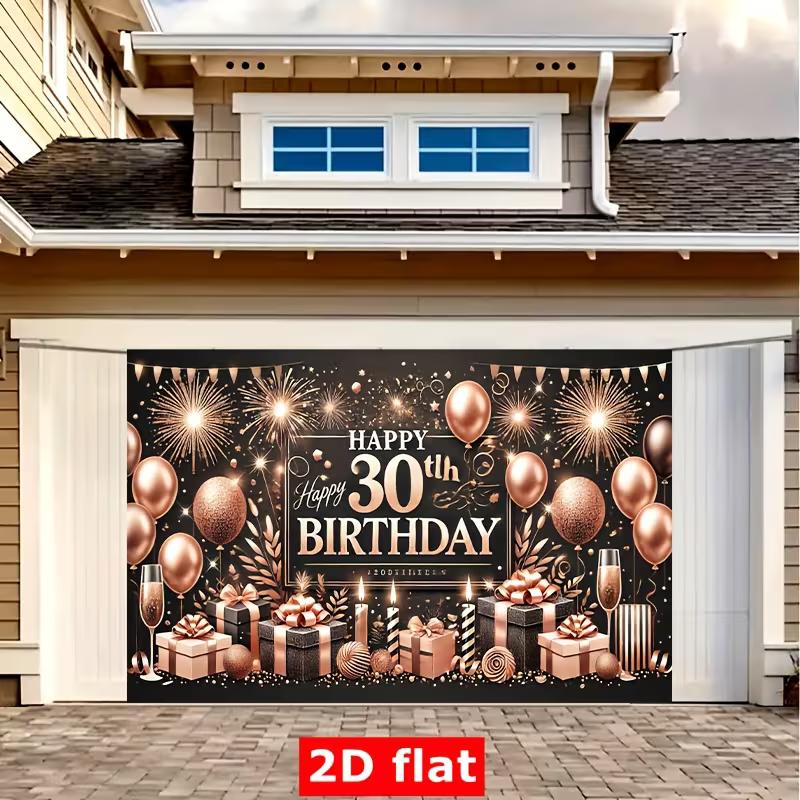 2D Luxury 30th Birthday Backdrop, Rose Gold Balloons & Champagne Decor Banner