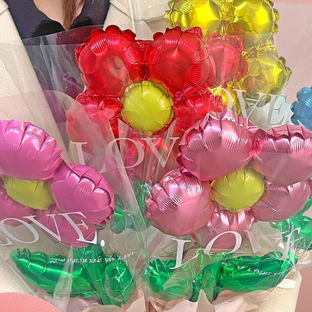 10pcs Romantic Daisy Rose Flower Balloon Colorful Five Petal Flower Balloon  Valentine’s Day Gift