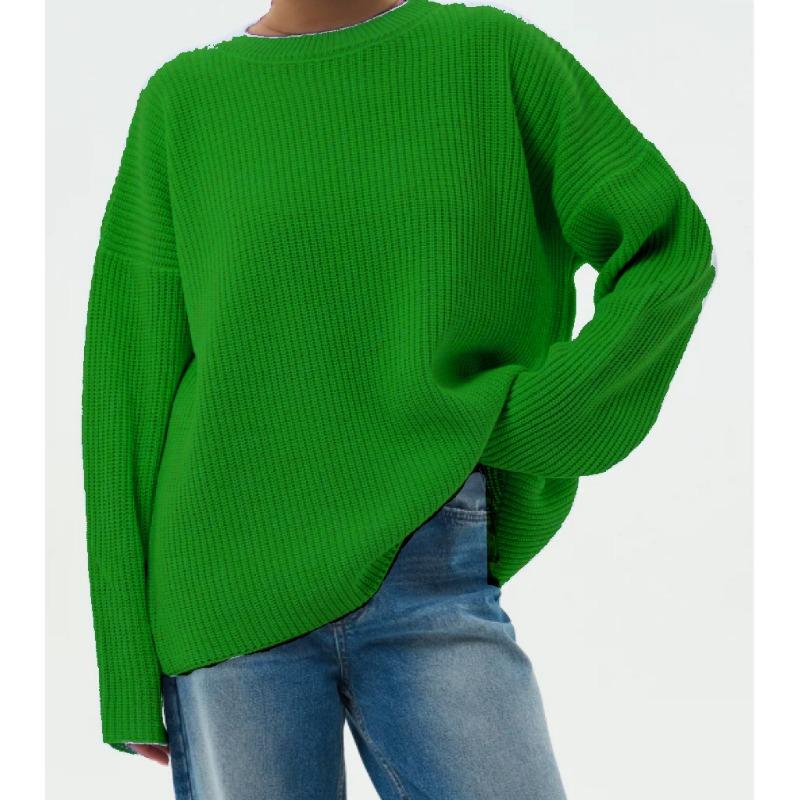 Solid color crew neck sweater spring and autumn loose knitted sweater top women pullover sweater women