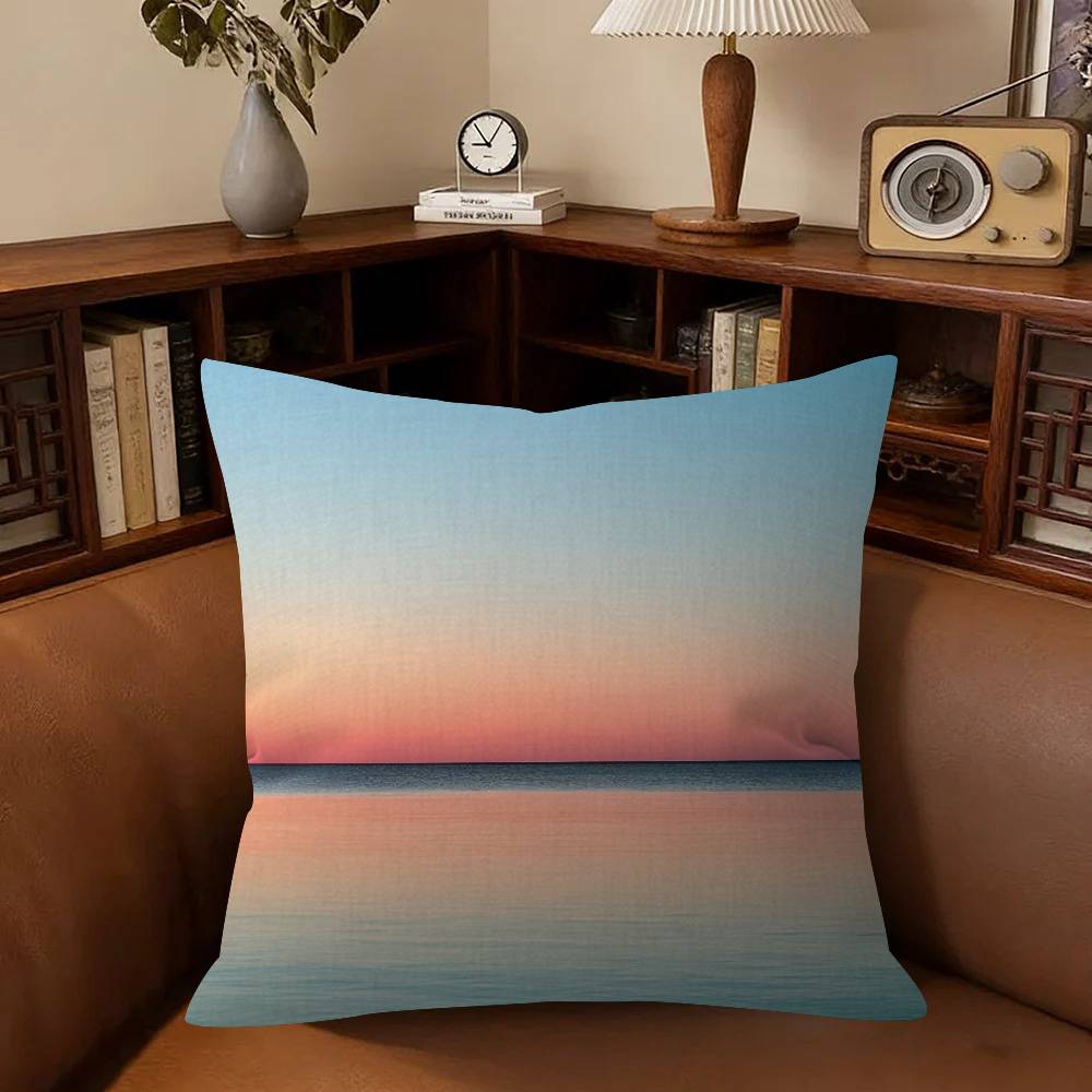 Serene Seaside Scenes Pillow Covers Cartoon Sofa Decorative Home Double-sided Printing Short Plush Cute Cushion Cover