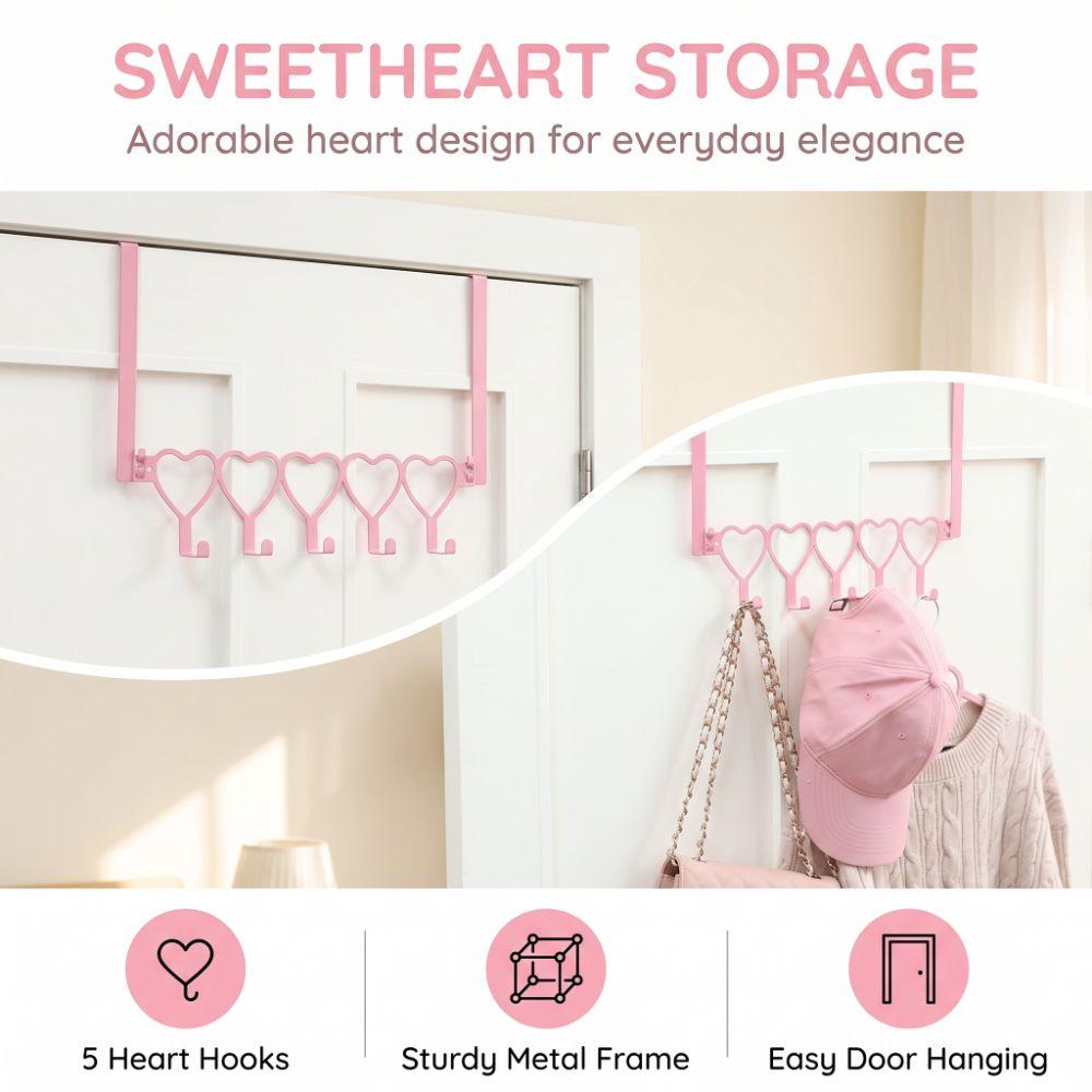 Heart Shape Over the Door Hanger Pink Heart Shaped Hooks Towel Rack Home Bedroom Bathroom