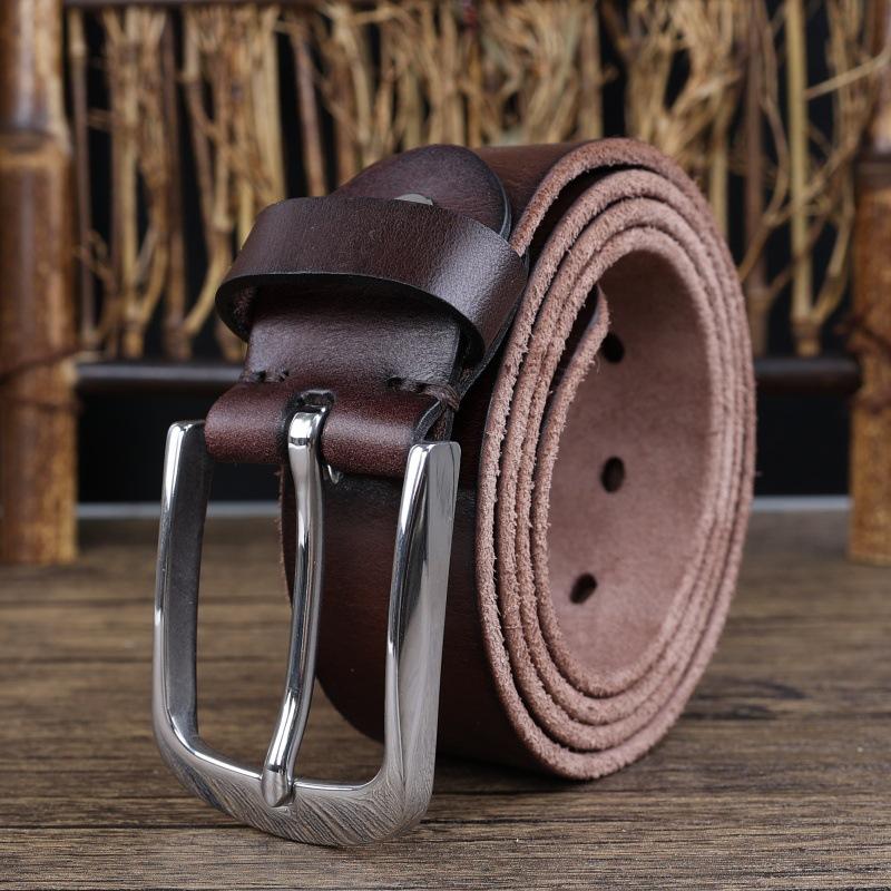 

Ремень ручной работы в стиле ретро для мужчин, кожаный, с пряжкой, молодежный трендовый ремень, первый слой коровьей кожи, повседневный ремень из чистой коровьей кожи 125cm темно-коричневого