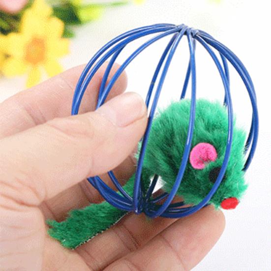 Funny Pet Cat Kitten Fake Mouse Rat Mice Ball Cage Play Interactive Game Toy