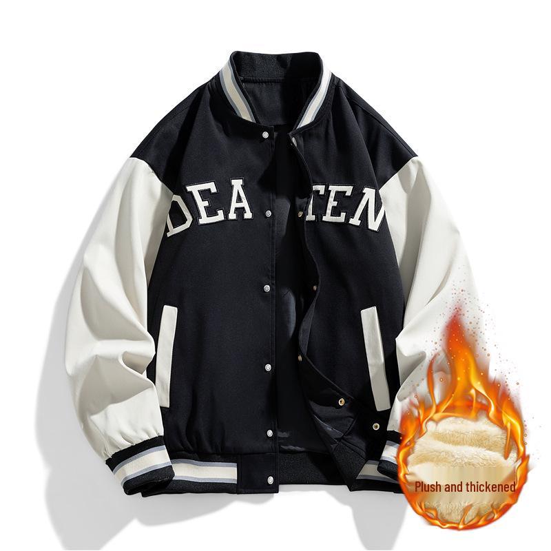 10XL Men's Trendy Plus Size Fleece-Lined Baseball Jacket - Thick Loose Outerwear for Teens