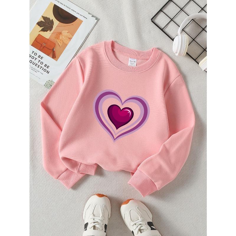 European Sizes Girls Layered Heart Design Crewneck Sweatshirt | New Year Western Style, Soft Long Sleeved T-Shirt, Casual for Little Girls.