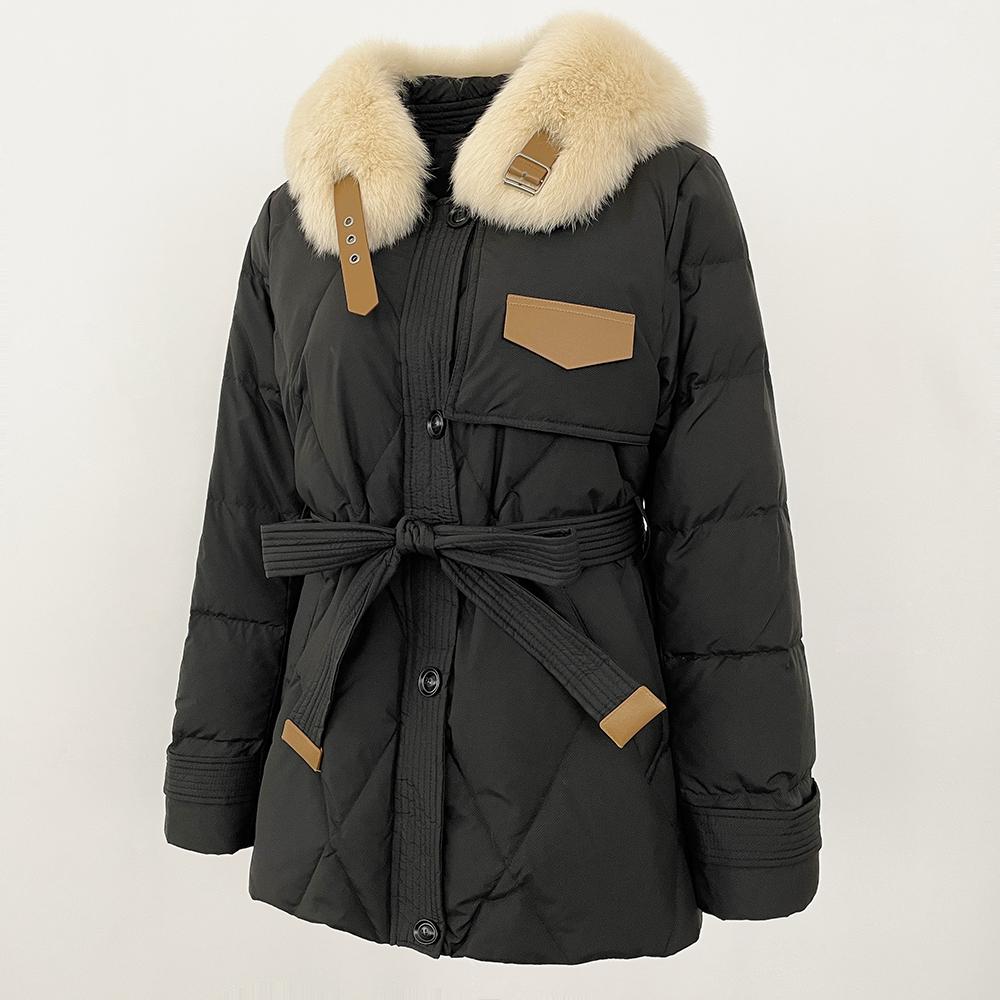 OFTBUY 2024 Winter Jacke Frauen Echt Fox Pelz Kragen Natürliche Dicke Warme Ente Unten Mantel Gürtel Oberbekleidung Streetwear Casual
