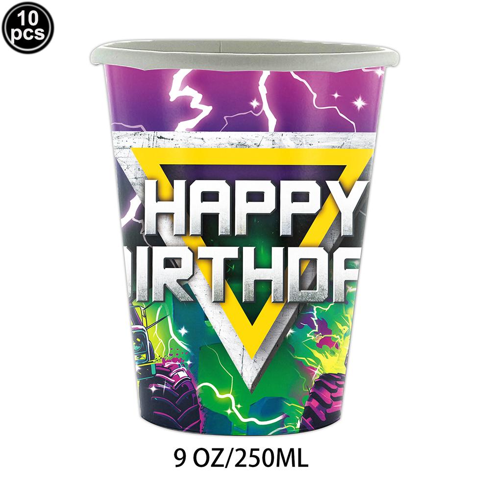 Monster Truck Party Decoration Disposable Tableware Plate Cup Napkins Truck Off road Vehicle Balloon Boy Birthday Party Supplies