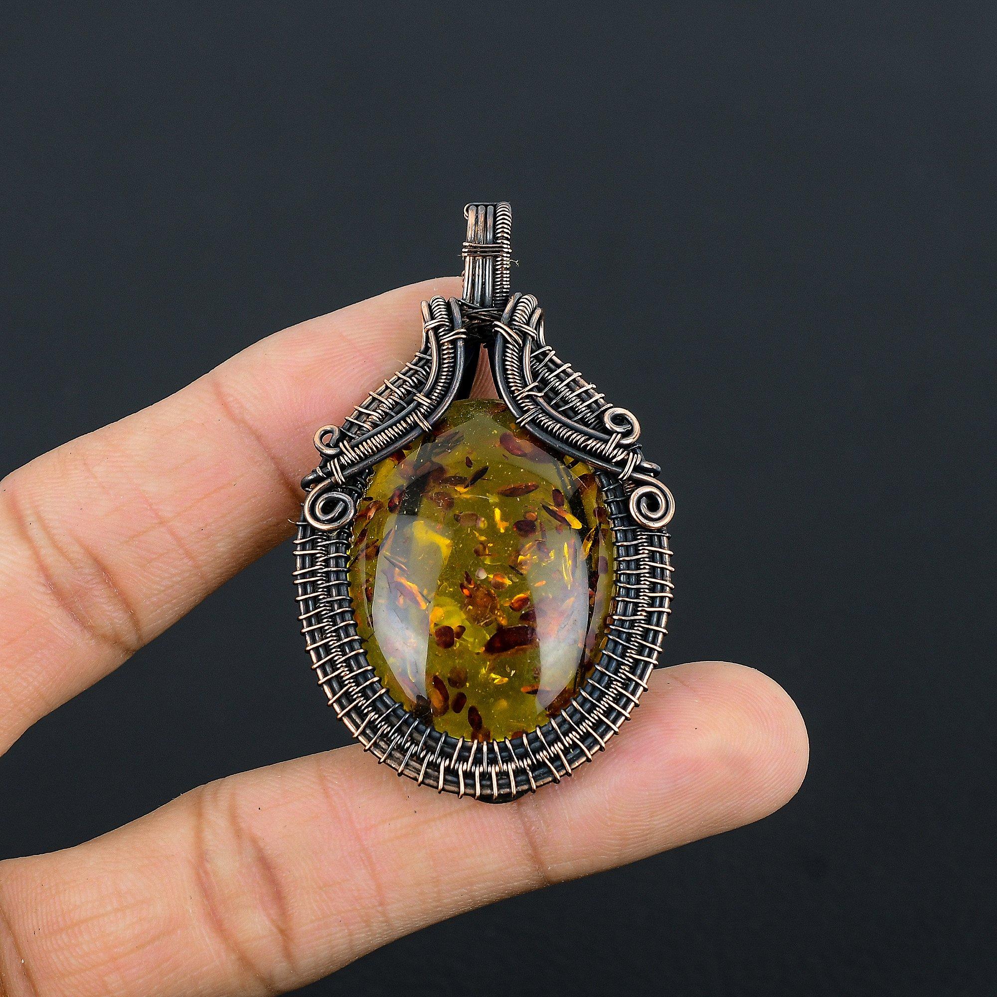 

Кулон из балтийского янтаря, ювелирное изделие из драгоценного камня, обернутое медной проволокой 999 пробы, кулон ручной работы ко Дню матери 1.77 Inches